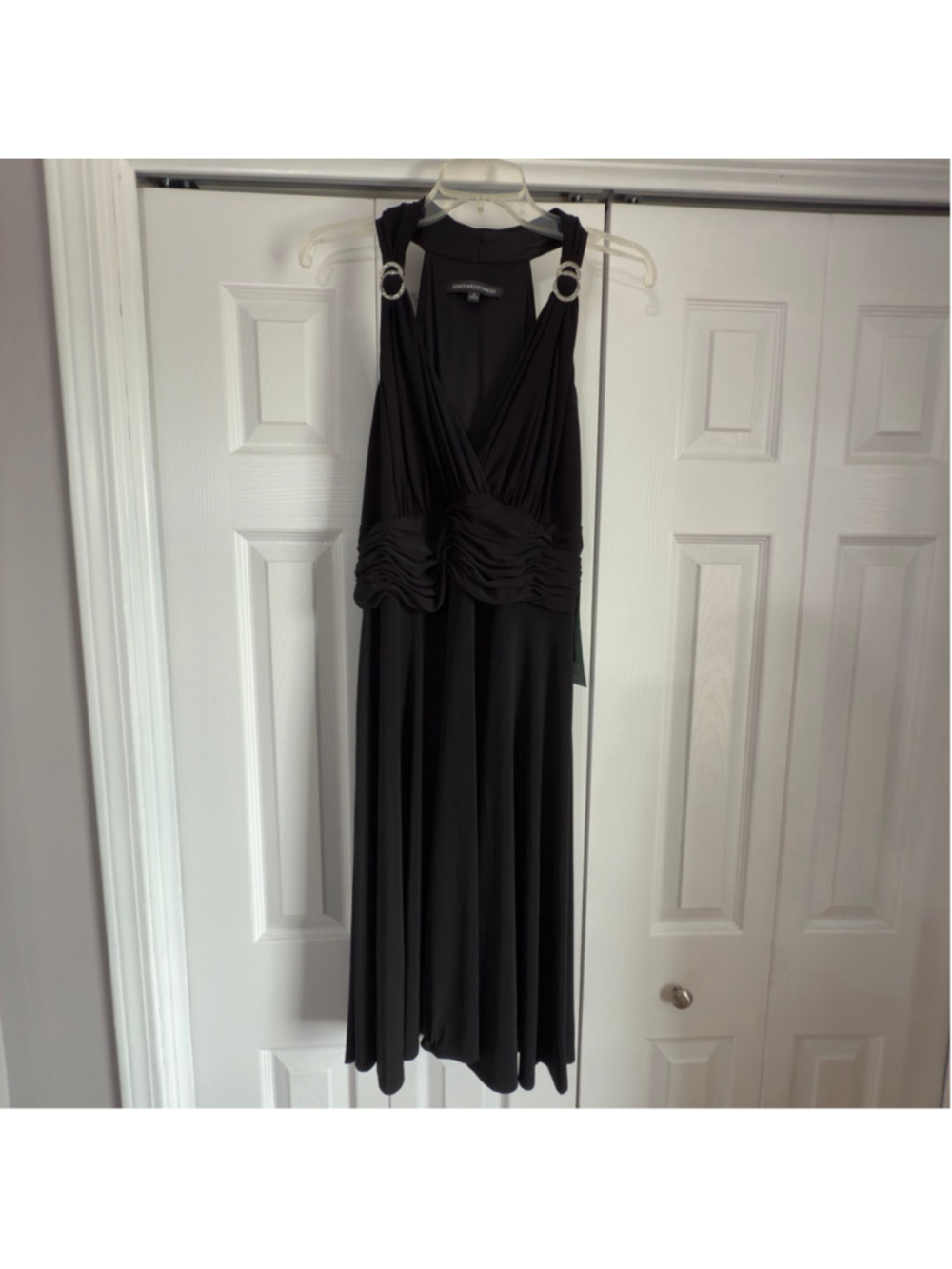 Women's Jones Wear Dress Black Halter Dress with Silver Accents Size 16 SKU525
